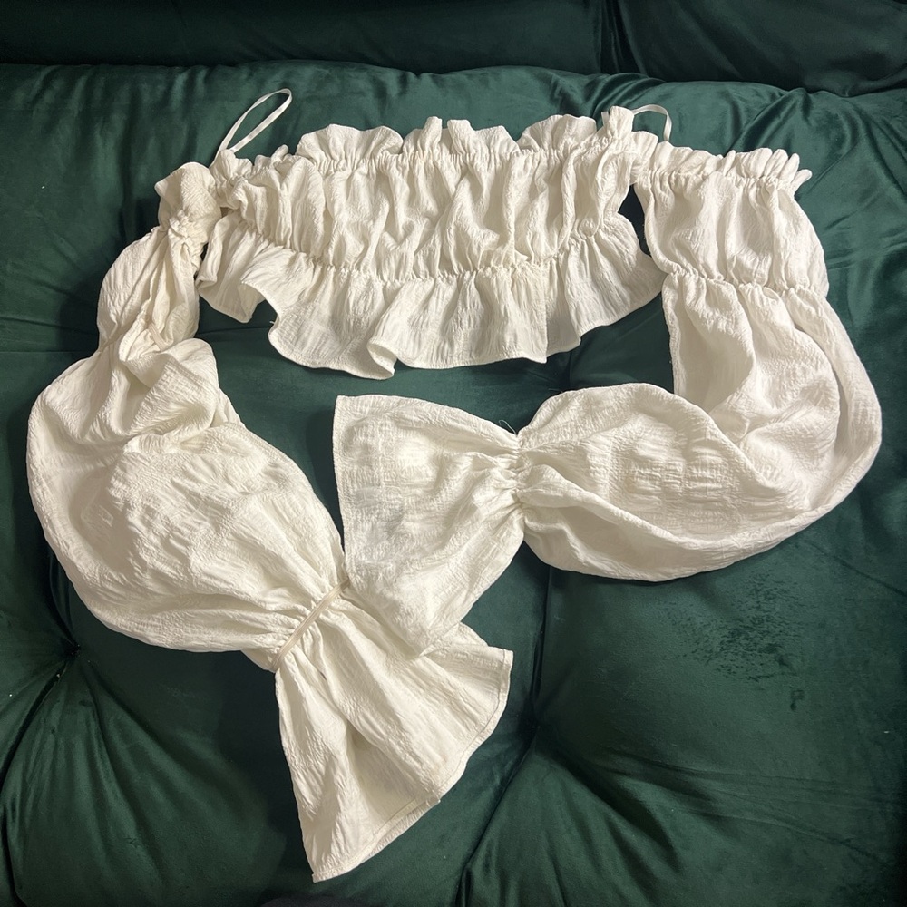 White ruffle crop top with sleeves